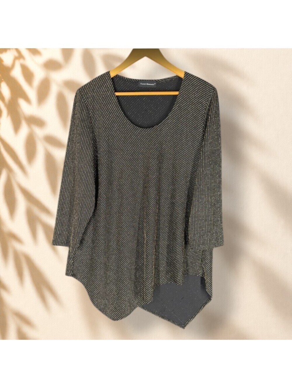 Travel Elements Blouse Women XL Black Striped 3/4 Sleeve Pullover Casual Stretch